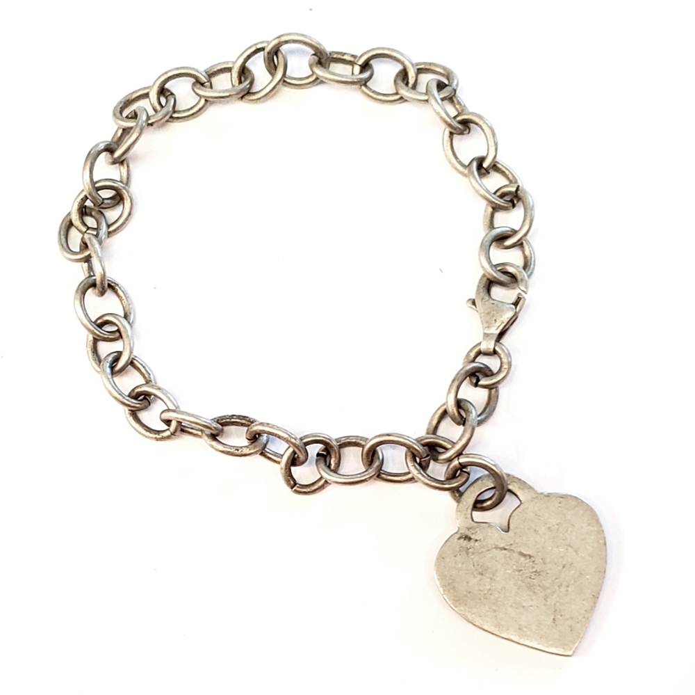 Vintage Heart Charm Sterling Bracelet Signed ATI 8